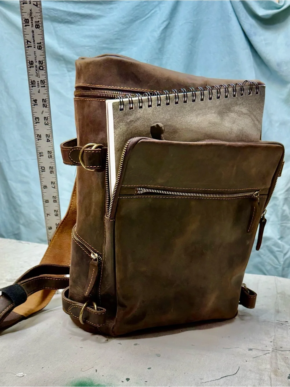 Classic Brown Genuine Leather Backpack. Excellent heavy duty brass hardware.